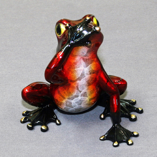 Speak No Evil Bronze Frog Sculpture in Candy Red by Barry Stein Sculptures