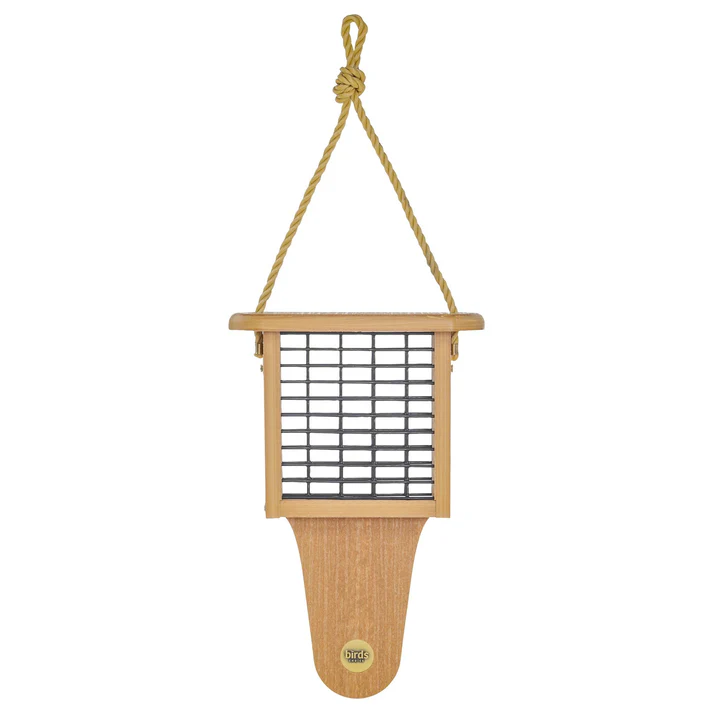 Modern Farmhouse Suet Feeder with Tail Prop in Natural Teak