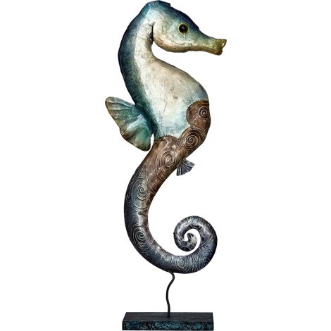 Seafoam Seahorse Stand 17.75" - Metal & Capiz Art