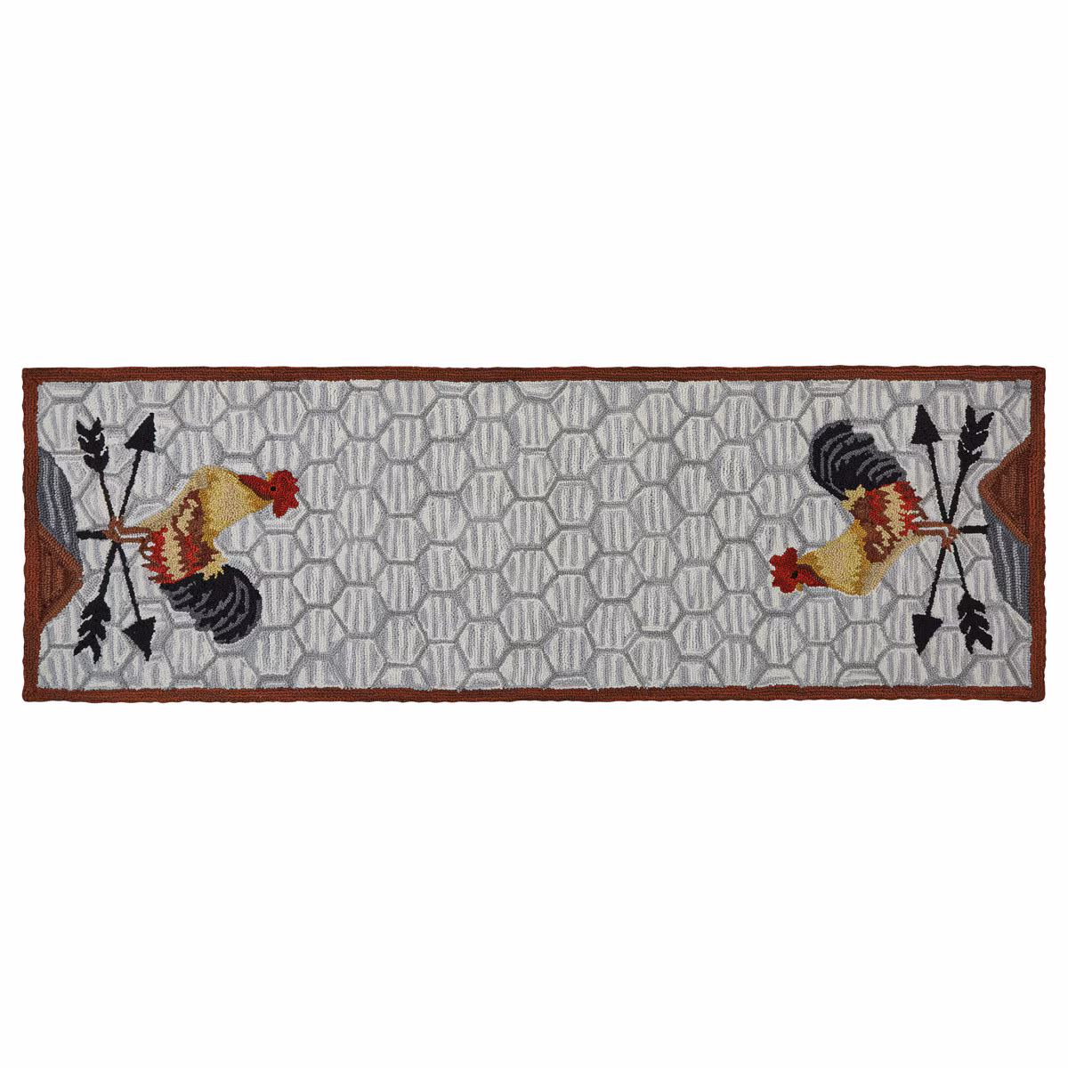 Break Of Day Rooster Hooked Rug Runner 2 x 6