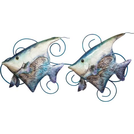 Seafoam 2 Banner Fish Wall Art 12.75" - Metal & Capiz Art