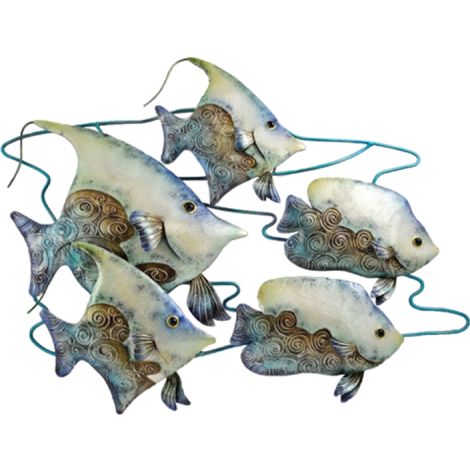 Seafoam School of 5 Fish Wall Art 16.75" - Metal & Capiz Art
