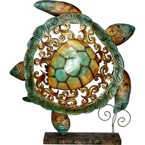 Rustic Turtle Stand 15.5" - Metal & Capiz Art