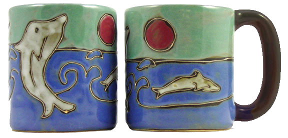 Mara Stoneware 16 Oz. Dolphin Leaping Mugs (Set of 2)