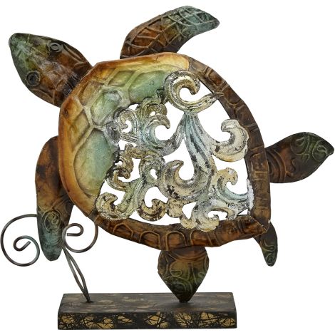 Rustic Turtle Stand 9.25" - Metal & Capiz Art