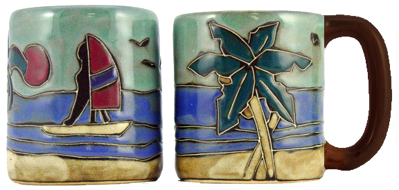 Mara Stoneware 16 Oz. Palm Trees & Wind Surfers Mugs (Set of 2)