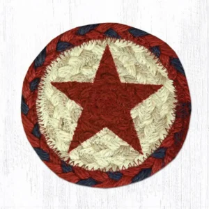 5" Round Hand Stenciled Coaster with Red Star Design (Pack of 2)