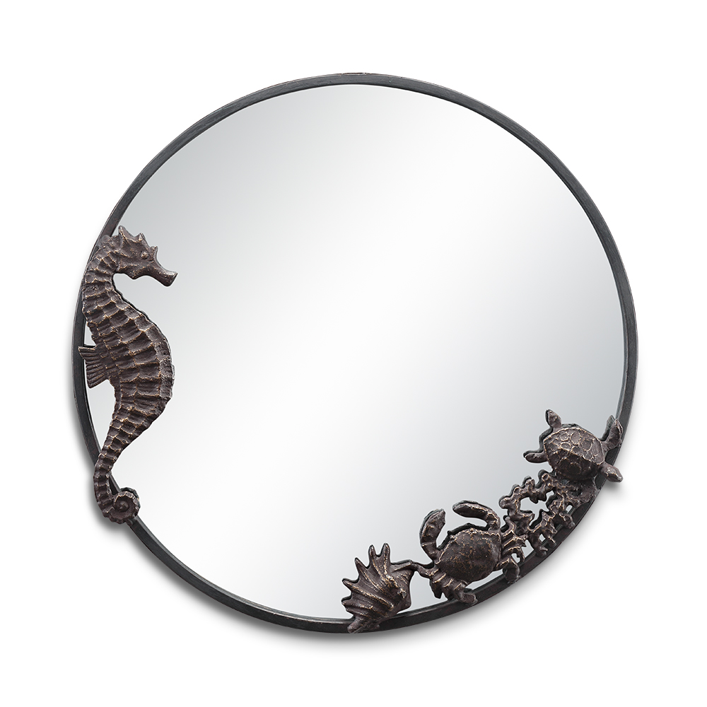 Cast Iron Seahorse and Sea Life Round Mirror