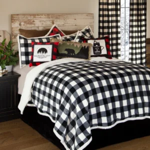 Black & White Lumberjack Plaid Plush Sherpa Comforter Set