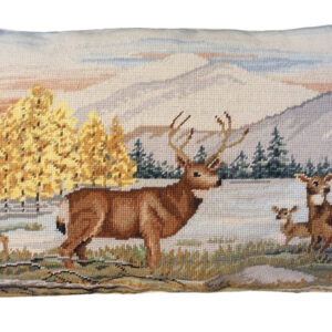 Deer Park Needlepoint Down Throw Pillow – Beautiful Rocky Mountains