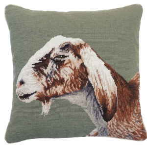 Farm and Ranch Needlepoint Down Throw Pillow – Nubian Goat