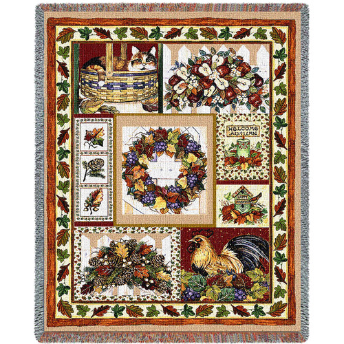 Fall Patchwork Cotton Woven Blanket Throw – Made in the USA (72×54)