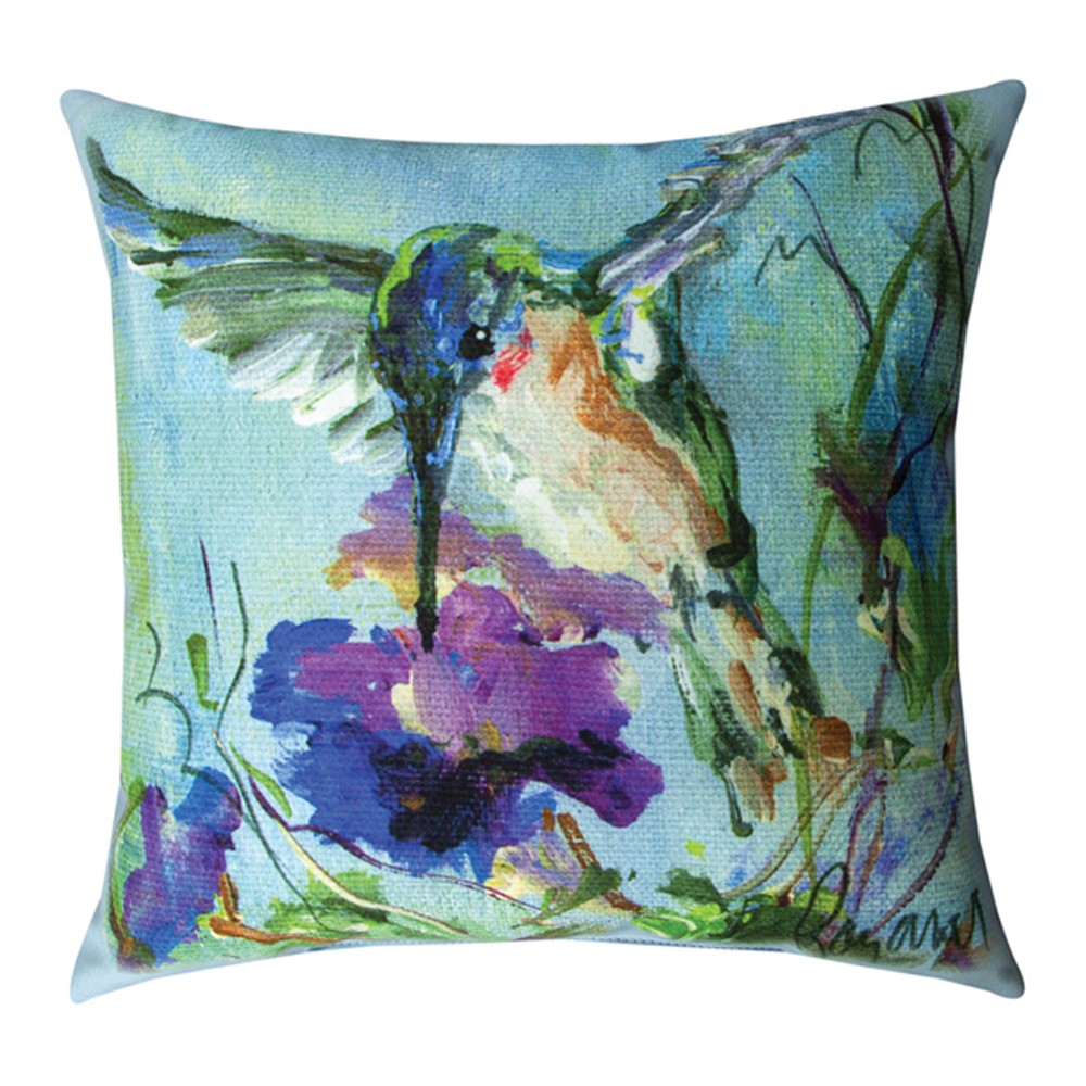Hummingbird Purple Flowers Climaweave Pillow 18" x 18" (Set of 2)
