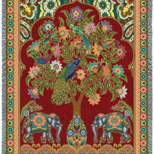 Asian Elephants Tree of Life Cotton Woven Blanket Throw – Made in the USA (72×54)