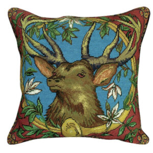 Elk with Horn Needlepoint Down Throw Pillow – Holiday Camp Style Motif