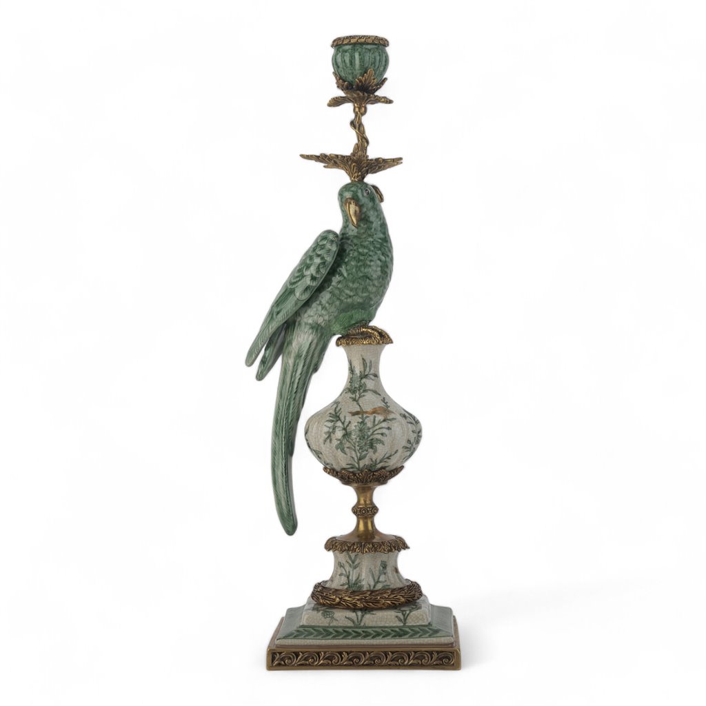 Porcelain Exotic Parrot Candle Holder with Bronze Ormolu