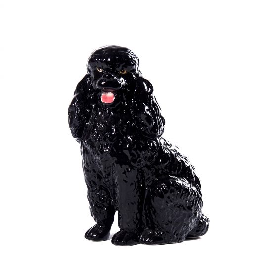 Authentic Italian Ceramic Black Poodle Dog Sculpture
