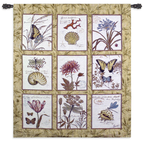 Nature's Curiosities Antique Insect and Nature Study – Woven Tapestry Wall Art Hanging