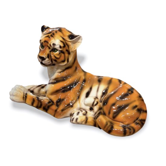 Authentic Italian Ceramic Lying Tiger Sculpture II