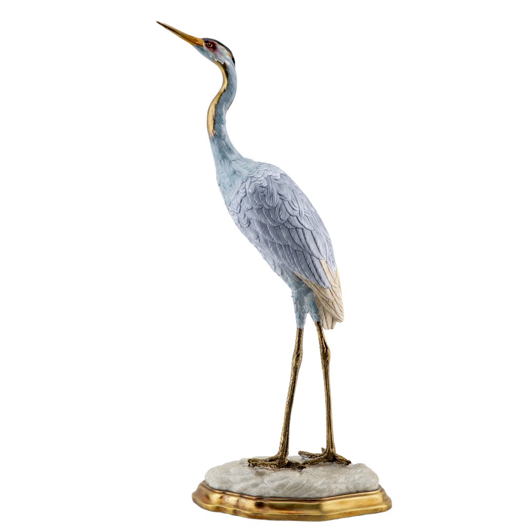 Porcelain Blue Heron Figurine with Bronze Ormolu
