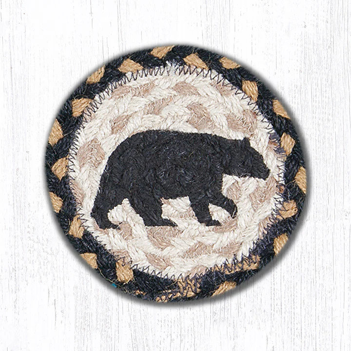 Round Hand Stenciled Coaster with American Bear Design (Pack of 2)