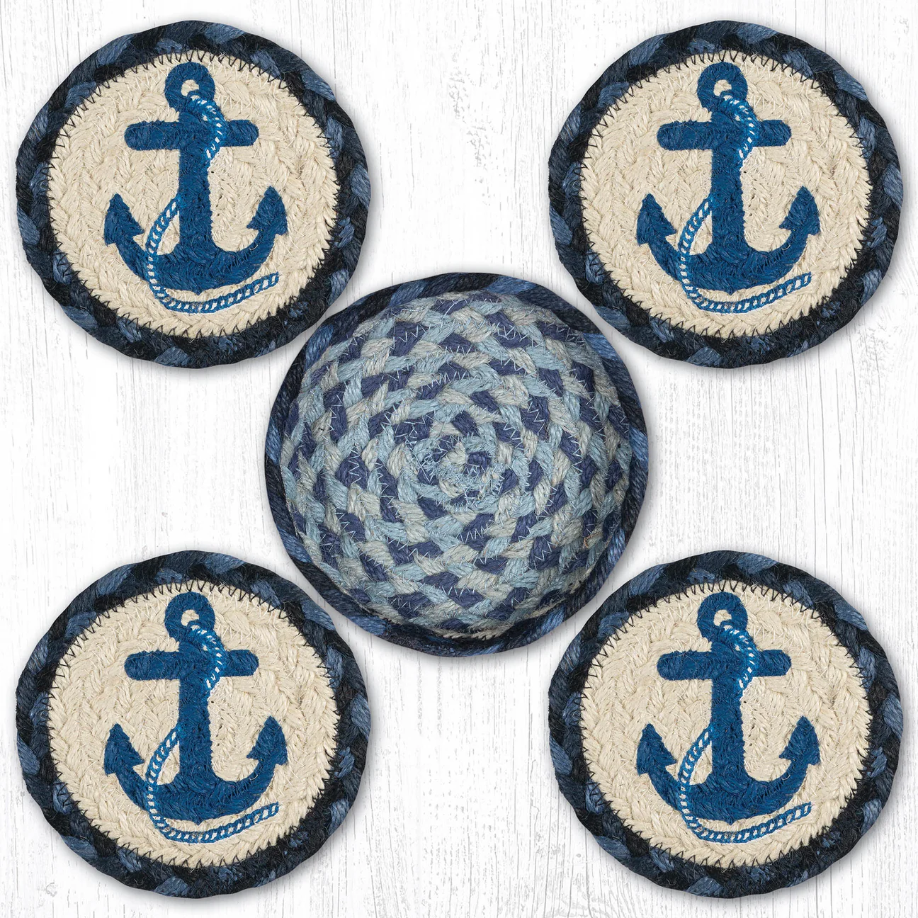 Navy Anchor Coaster Set