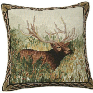 Realistic Elk Needlepoint Down Throw Pillow – Elk in the Woods