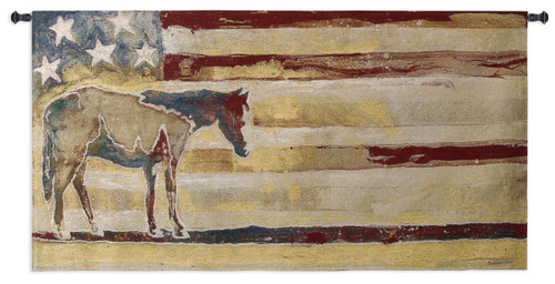 Horse Red White Blue by Michael Swearngin – Woven Tapestry Wall Art Hanging