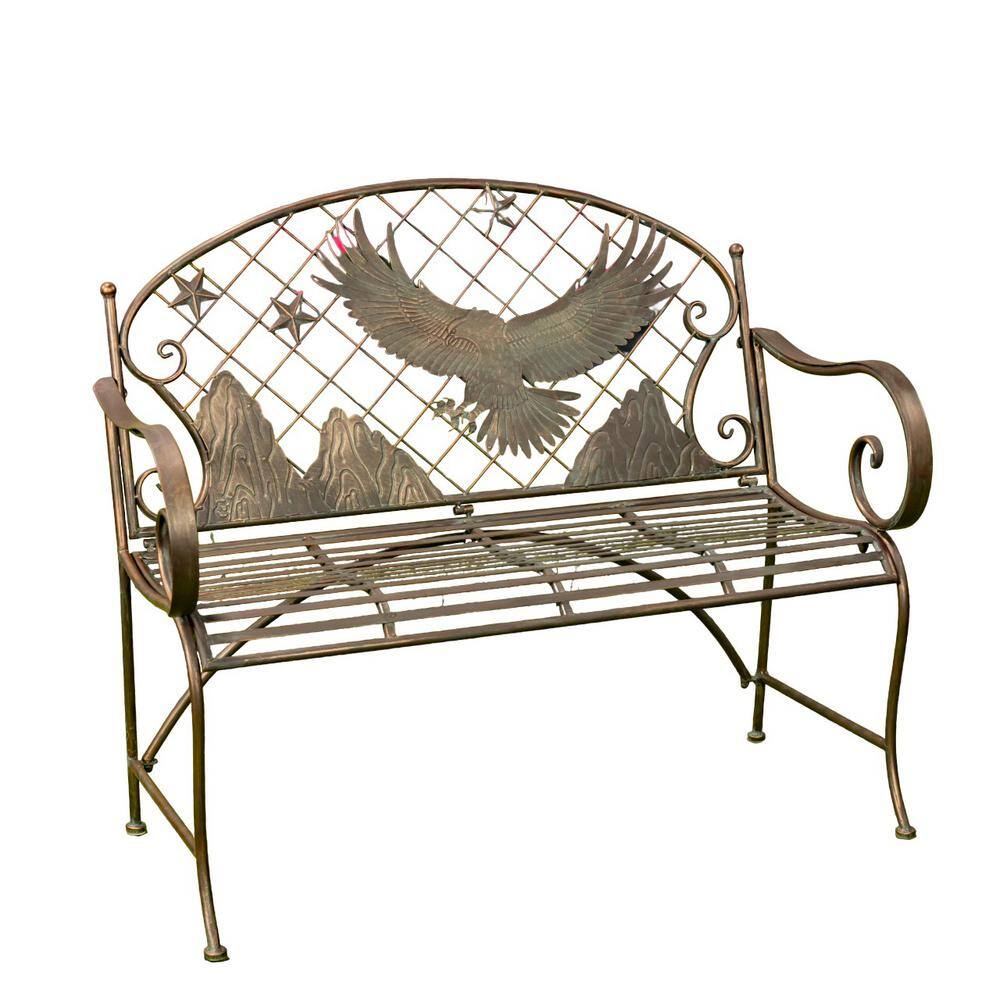 Round Top Iron Garden Bench with Flying Eagle Backrest "Klamath"