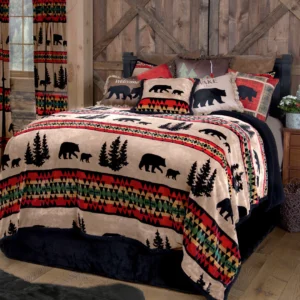 Bear Trails with Black Sherpa Plush Comforter Set