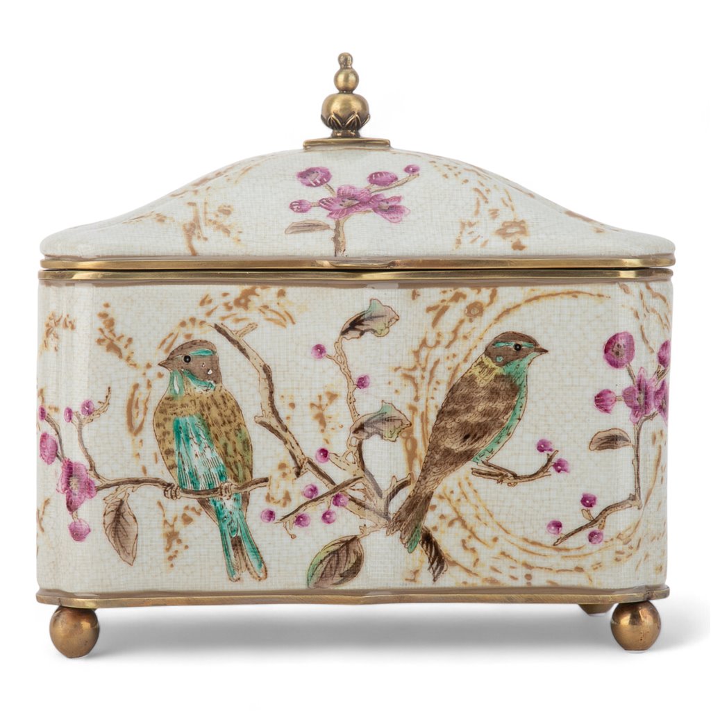Porcelain Birds and Blooms Hinged Box with Bronze Ormolu