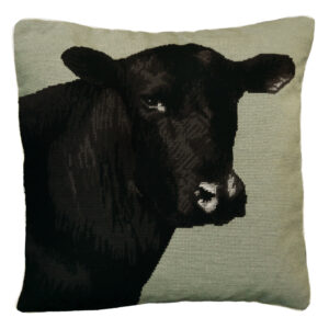 Farm and Ranch Needlepoint Down Throw Pillow – Black Angus