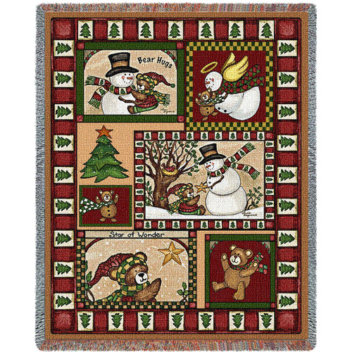 Christmas Bear Patchwork Cotton Woven Blanket Throw – Made in the USA (72×54)