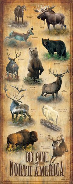 Big Game of North America - 12" x 30" Wood Sign