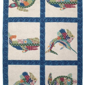 Patchwork Ocean Hand Hooked Wool Rug -  Bright Pastel Colors