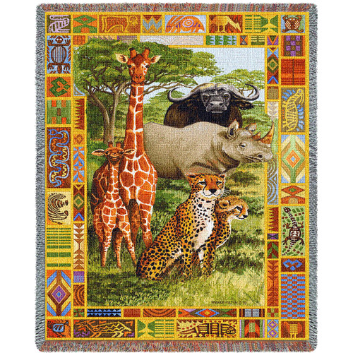African Plains Cotton Woven Blanket Throw – Made in the USA (72×54)