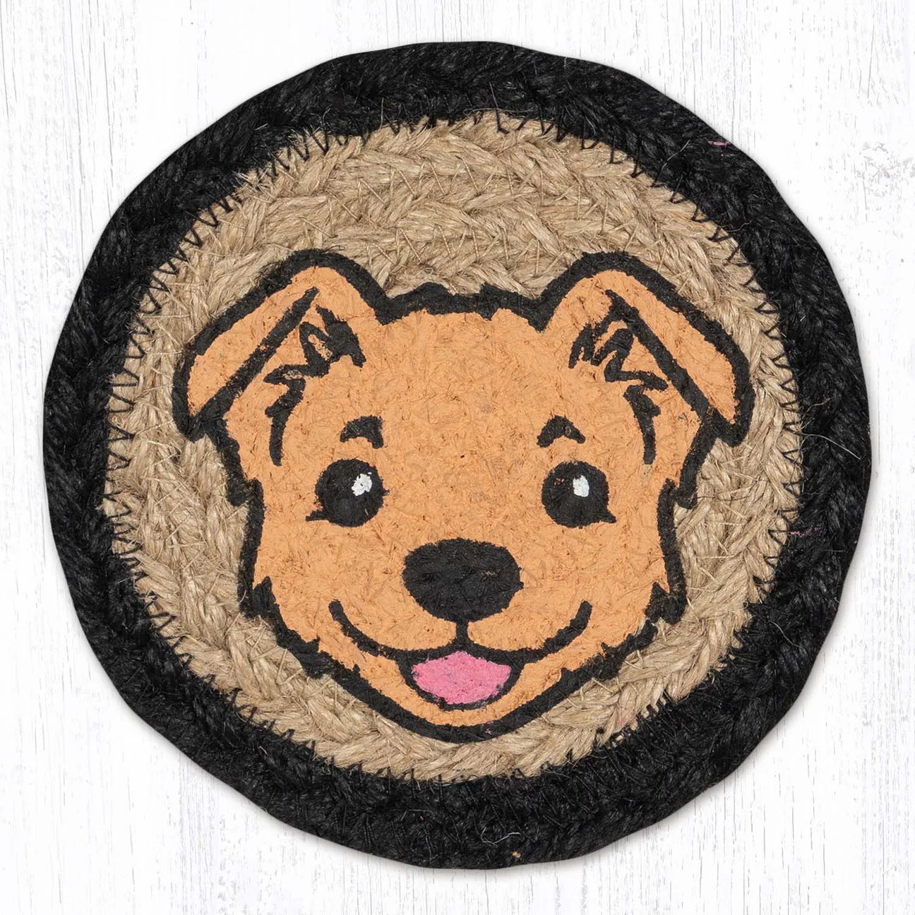 5" Round Hand Stenciled Coaster with Puppy Face Design (Pack of 2)