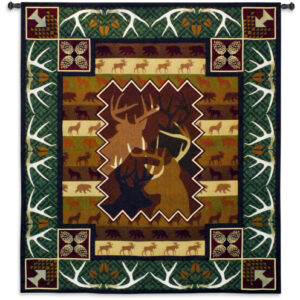 Silhouetted Majestic Forest Wildlife Pattern – Woven Tapestry Wall Art Hanging