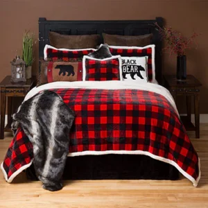Red Lumberjack Plaid Plush Sherpa Comforter Set
