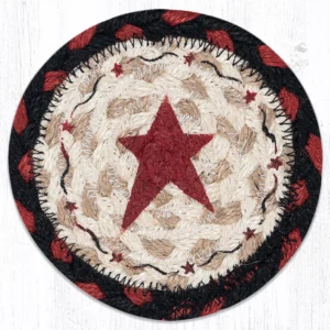 Round Hand Stenciled Coaster with Primitive Star Burgundy Design (Pack of 2)