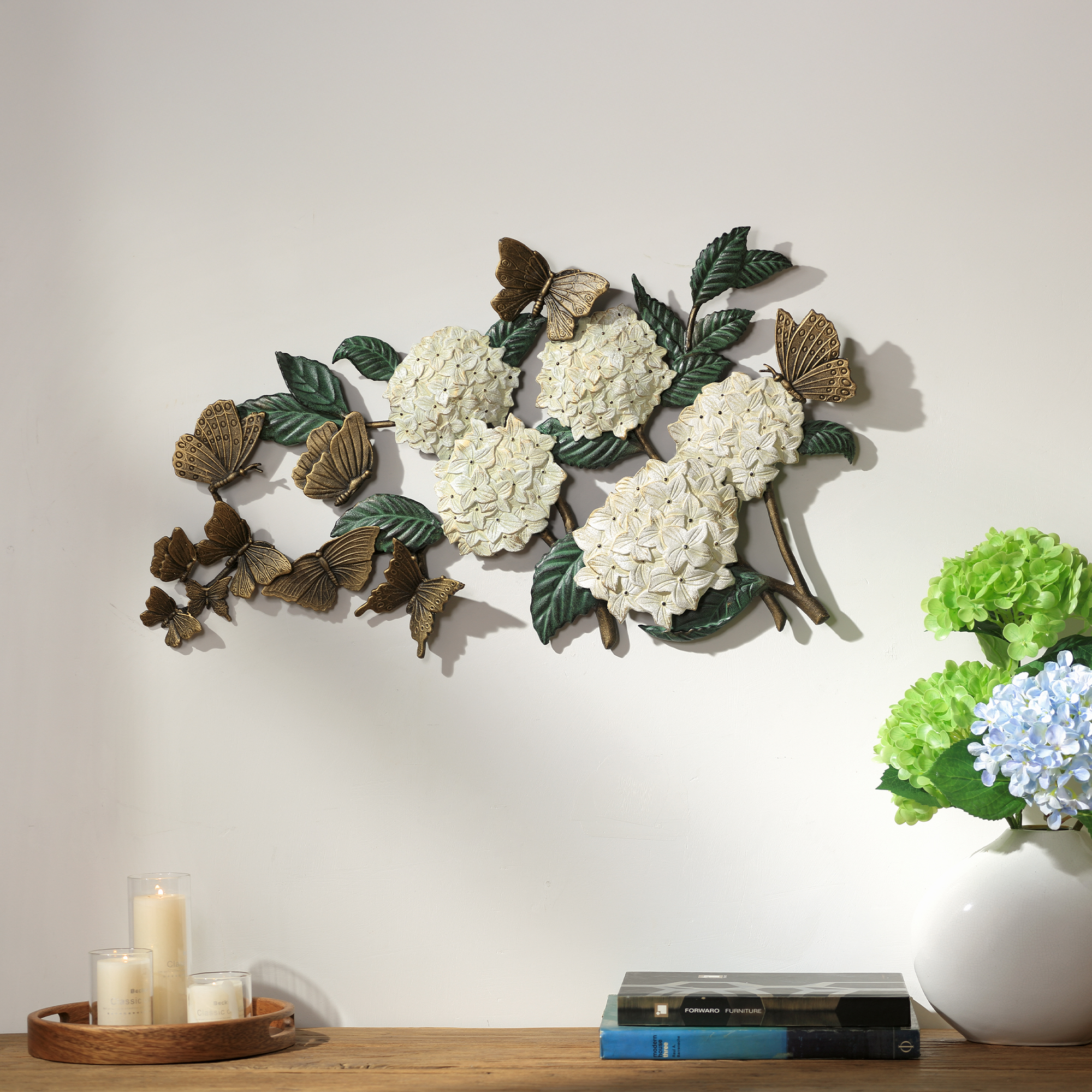 Hydrangea and Butterfly Wall Hanging Decor