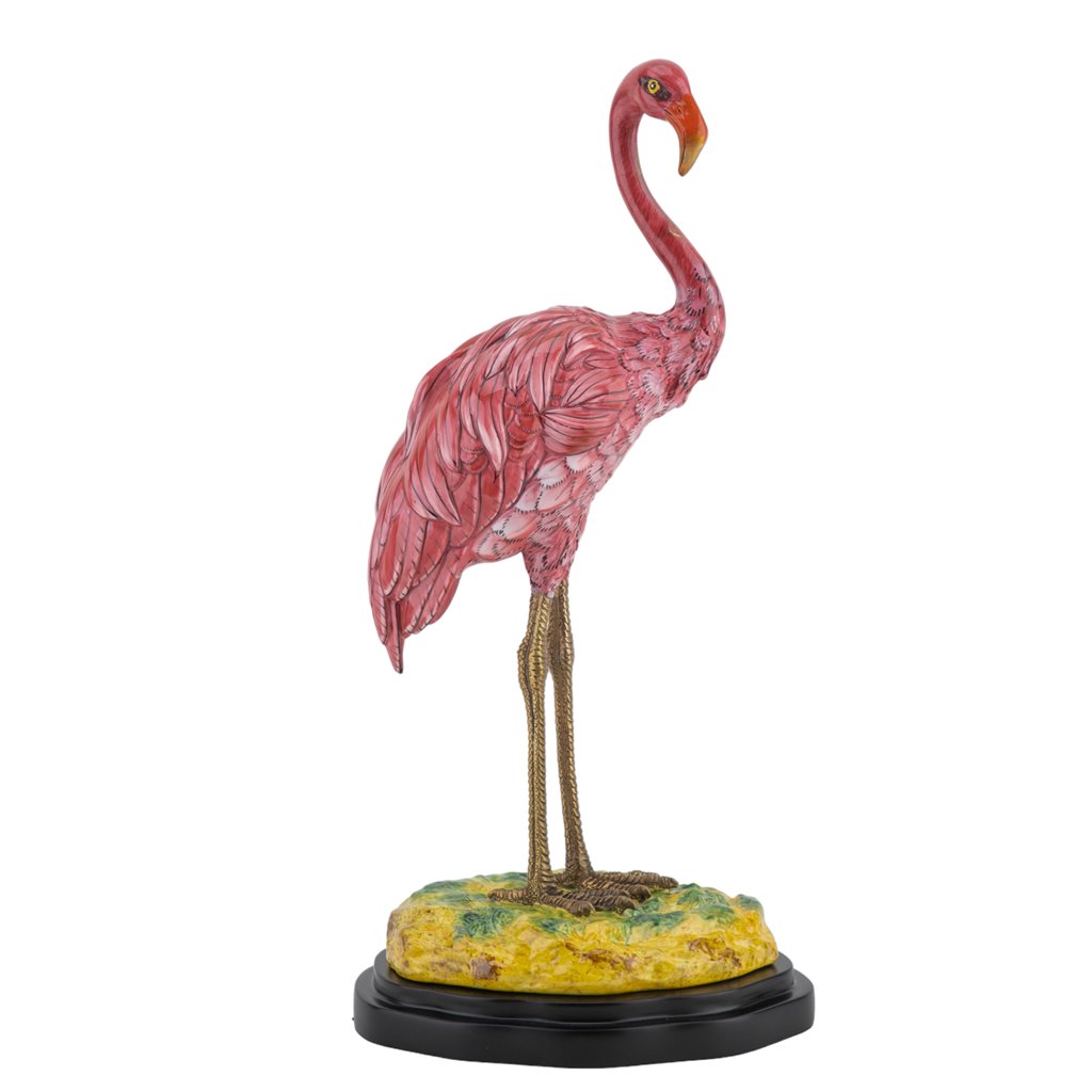 Porcelain Pink and Red Flamingo Figurine with Bronze Ormolu