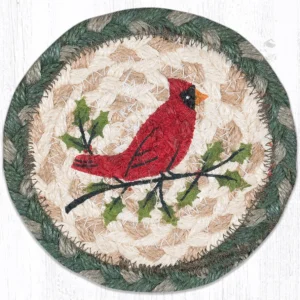 Round Hand Stenciled Coaster with Holly Cardinal Design (Pack of 2)