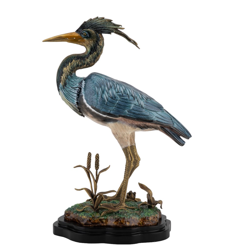 Porcelain Grey Heron Figurine with Bronze Ormolu