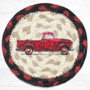 Round Hand Stenciled Coaster with Vintage Red Truck Design (Pack of 2)