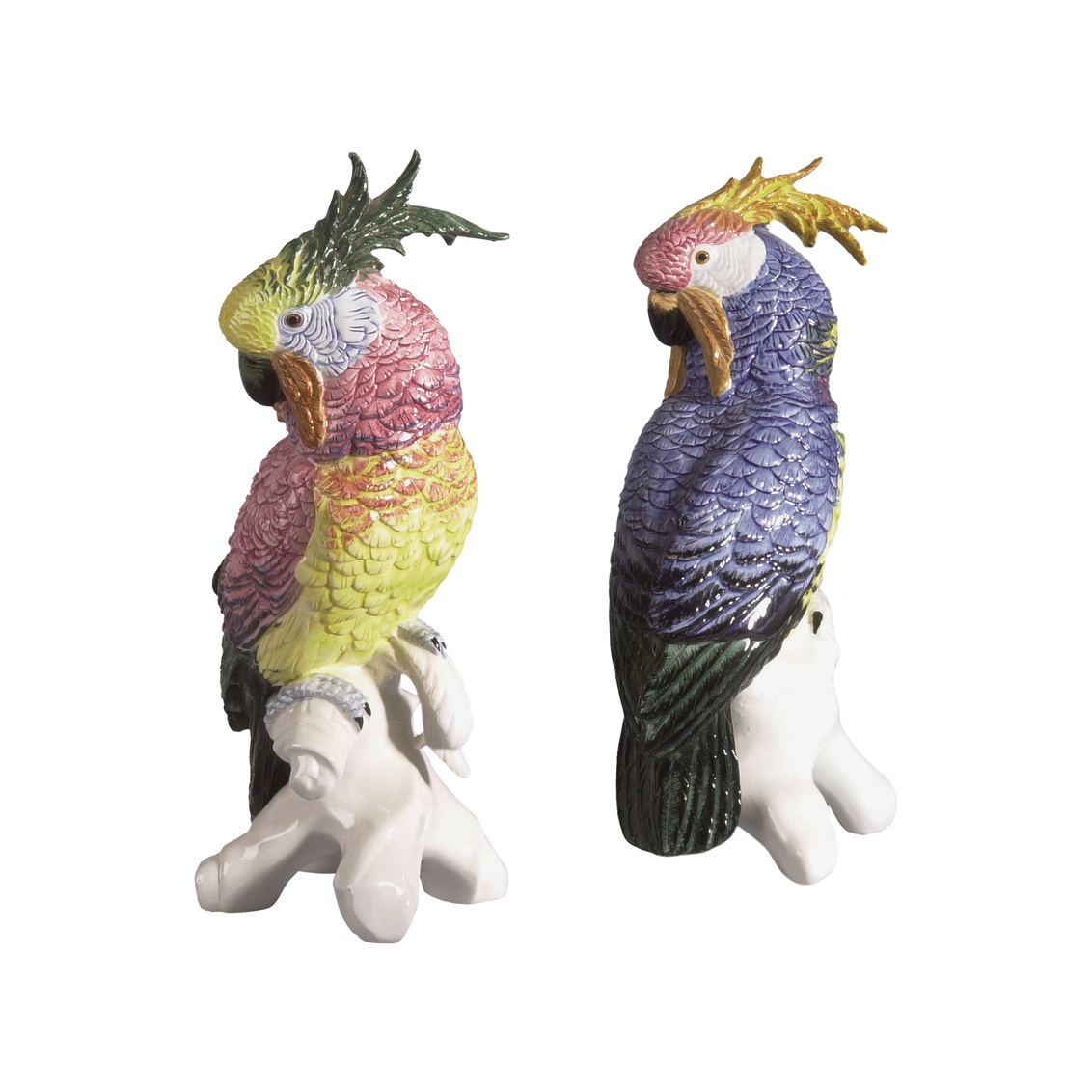 Pair of Large Cockatoos Ceramic Figurines