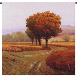 Pathway through Serene Autumn Landscape – Woven Tapestry Wall Art Hanging
