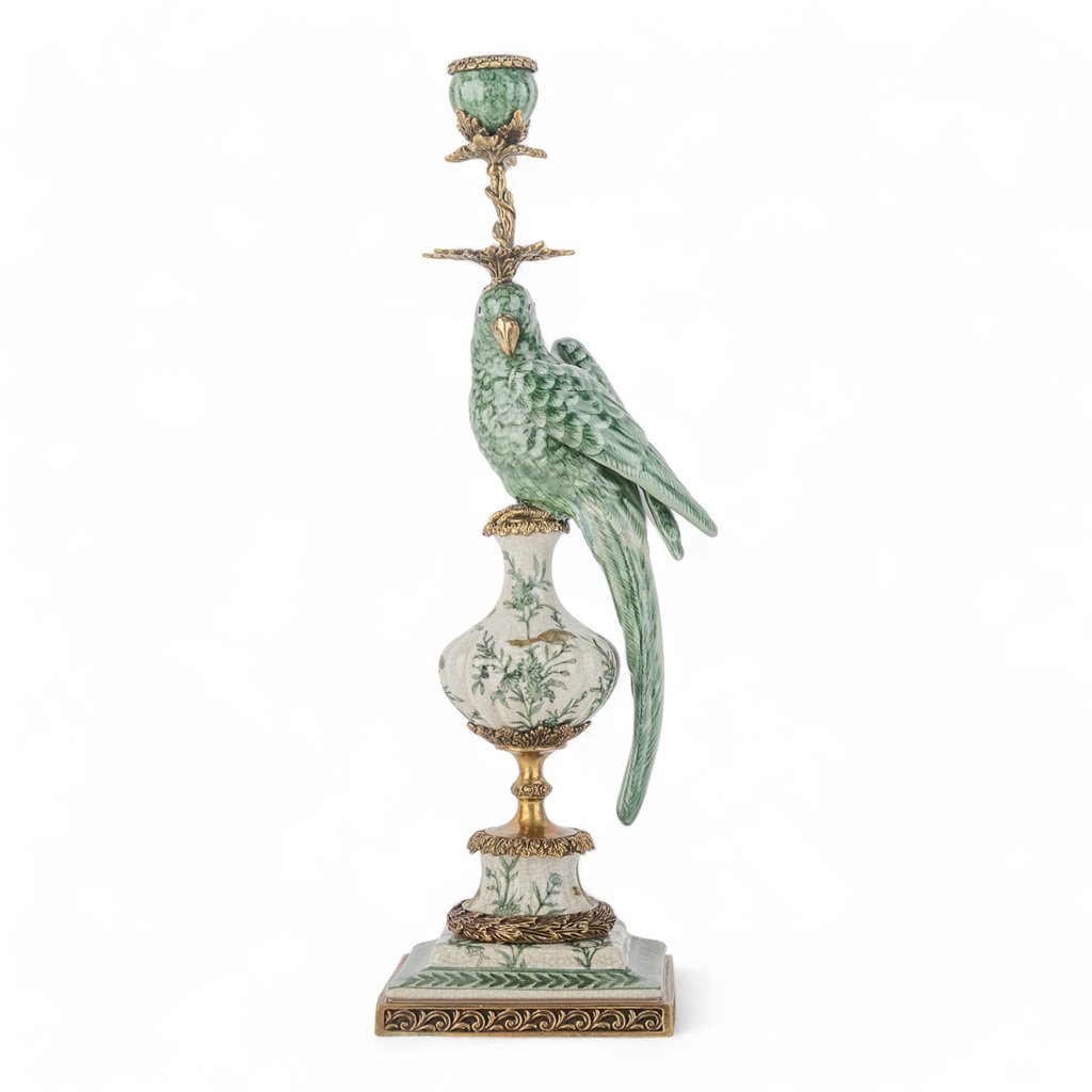 Porcelain Exotic Parrot Candle Holder with Bronze Ormolu II
