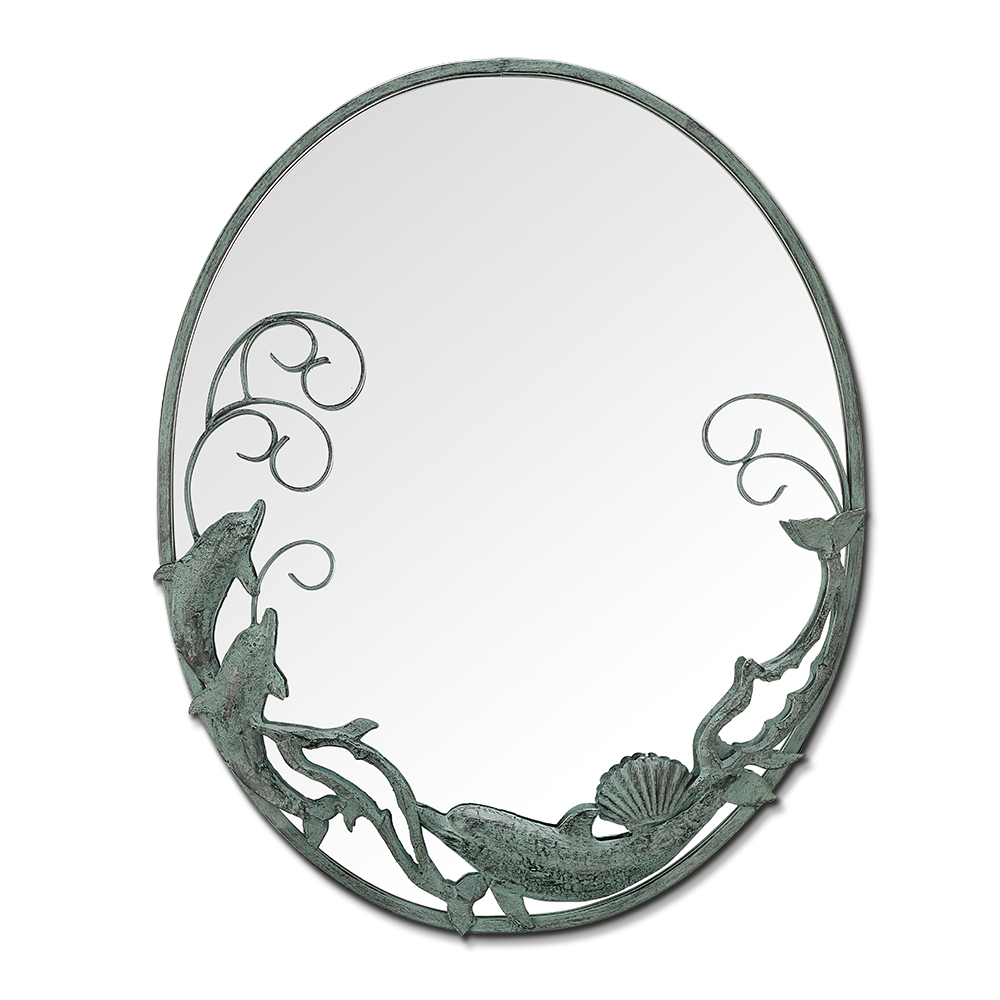 Cast Iron Dolphin Trio Oval Mirror