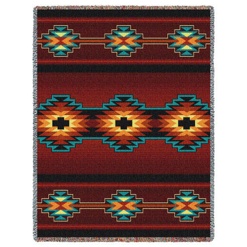 Esme - Southwest Native American Inspired Tribal Camp Cotton Woven Blanket Throw – Made in the USA (72×54)
